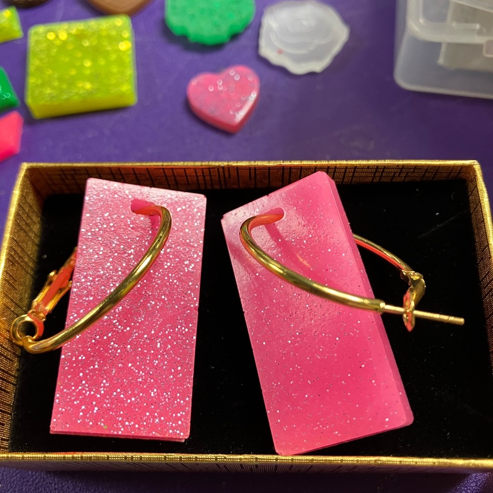 Pink and Gold Glitter Hoop Earrings